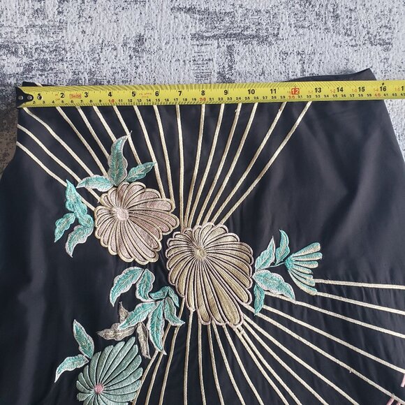 French Connection Black Skirt Embroidered Silk Blend Butterfly Flower Design - Picture 5 of 11